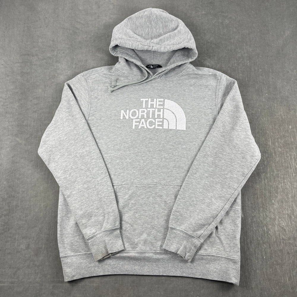 The North Face Mens L Gray Hoodie Pullover Logo Fleece Sweatshirt